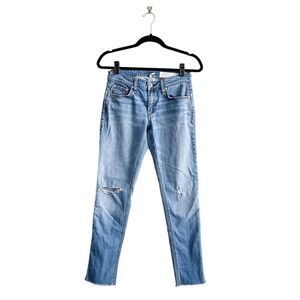 Rag & Bone Women's Mick With Holes Low Rise Slim Boyfriend Jeans Blue Size 24